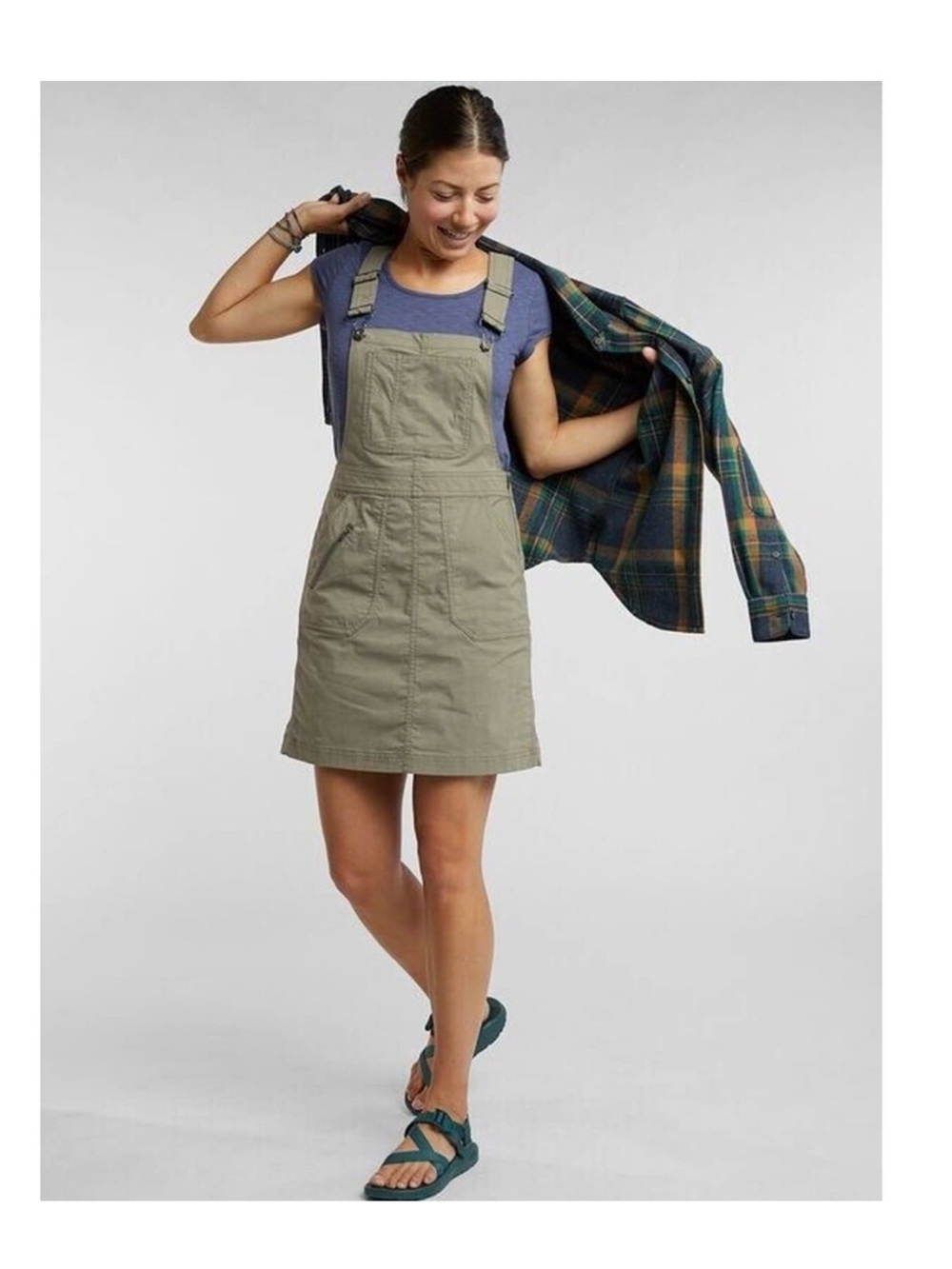 Title Nine Scout Overall Jumper Dress XS Granola Gorpcore Outdoors Indie Olive
